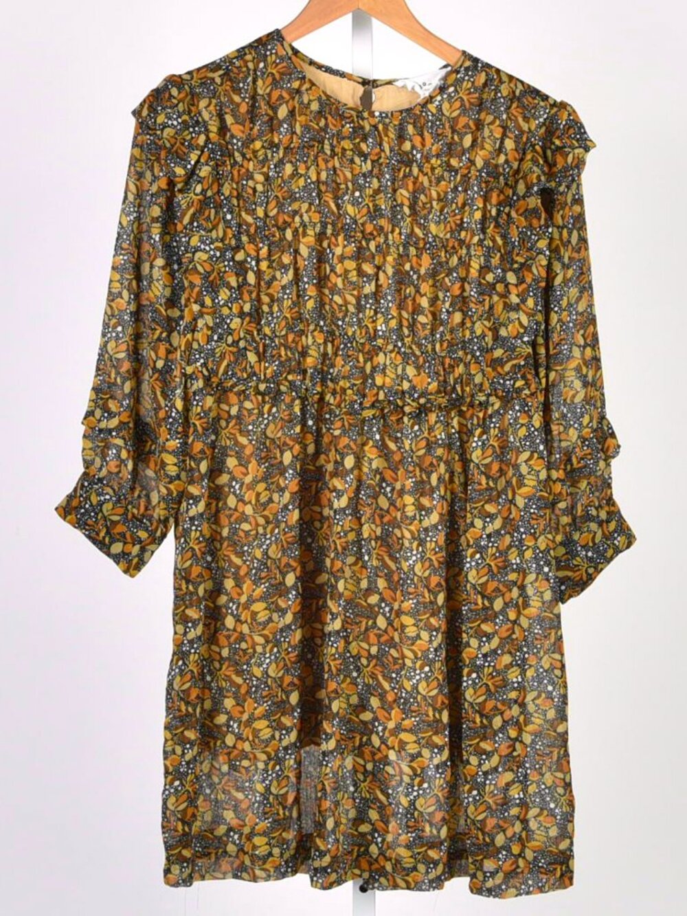 BA&SH Sandra Bohemian Georgette Hippie Mini Dress In Brown Carbone Size S
